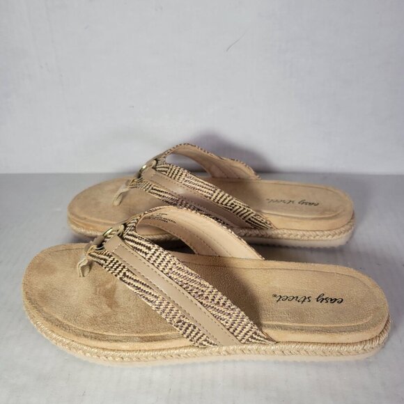 Easy Street Womens Starling Beige Woven Strap Thong Sandals Size 7.5W - Picture 1 of 8